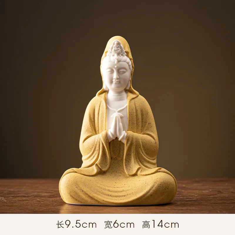 14cm Chinese Ceramic Guanyin Bodhisattva Handcarved Buddha Statue Zen Decoration 07FC0E-D4 - KOEEK