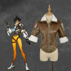 Tracer Lena Oxton Brown Coat Jacket Tops Anime Cosplay Costume Unisex Present 07FC0E-D4 - KOEEK
