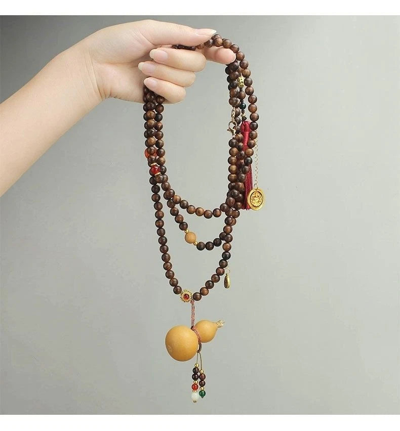 Chinese Style Black Rosewood Gourd Necklace Crossbody Pendant Long Back Chain 07FC0E-D4 - KOEEK