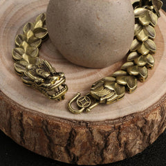 Chinese Trend Zodiac Dragon Bracelet Mens Antique Brass Jewelry Copper Chain 07FC0E-D4 - KOEEK