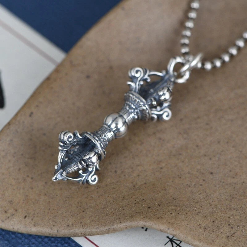 Real 925 Sterling Silver Buddhist Blessing Vajra Pendant 1.73inch L 07FC0E-D4 - KOEEK