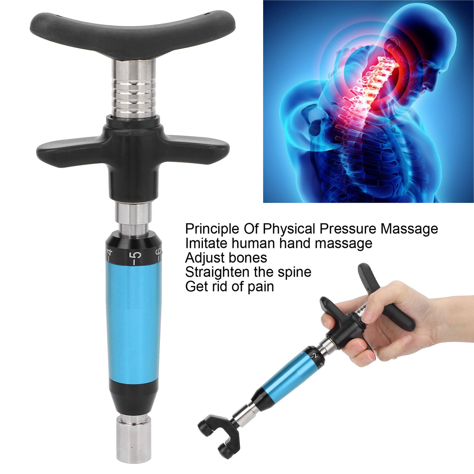 new Chiropractic Adjustment 6 Gears Strength Joint Spine Massager(Blue ) HGF koeek - KOEEK