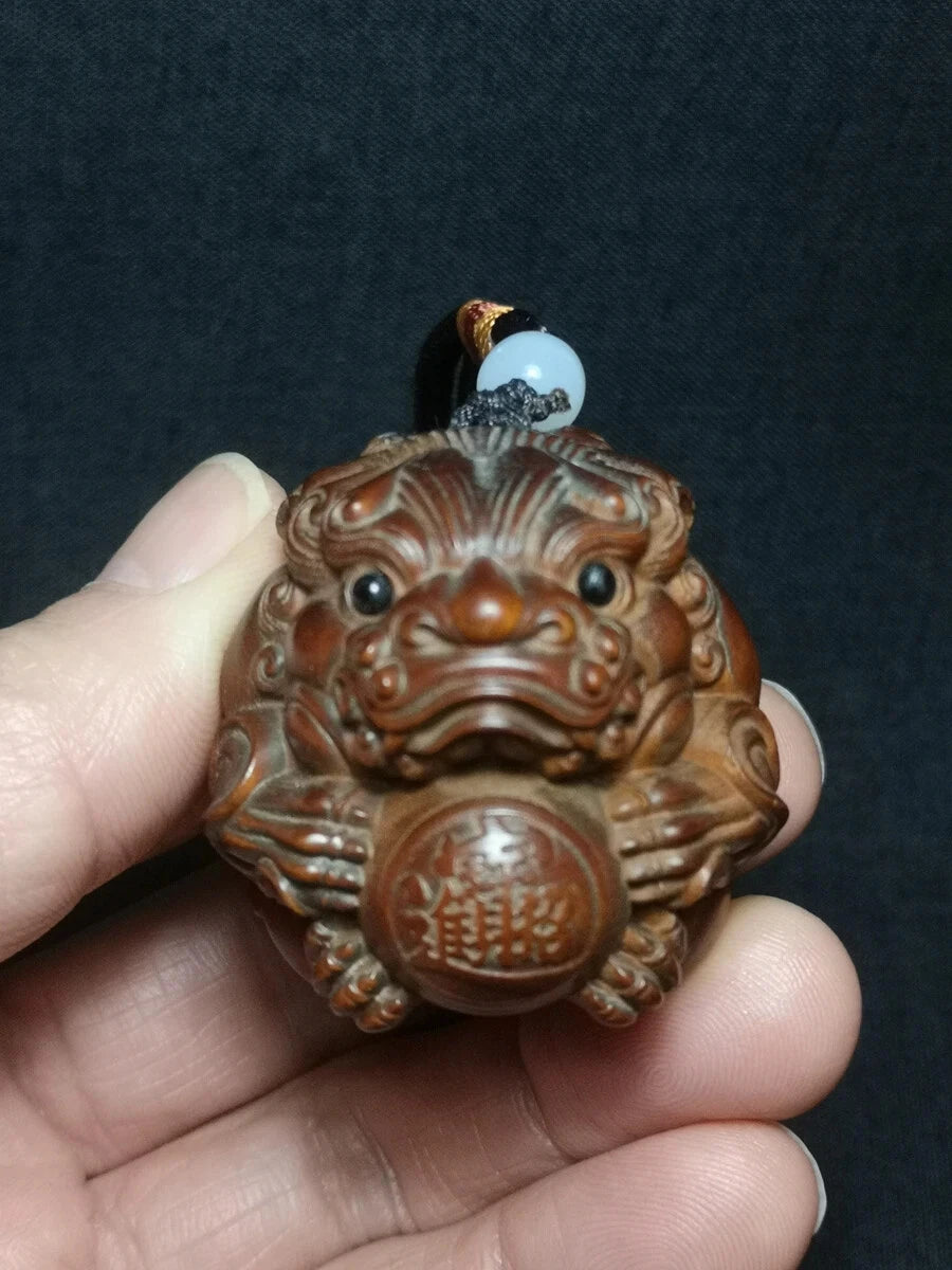 1919 Collectable Japanese Boxwood Hand Carved Lion Figure Statue Netsuke Gift 07FC0E-D4 - KOEEK