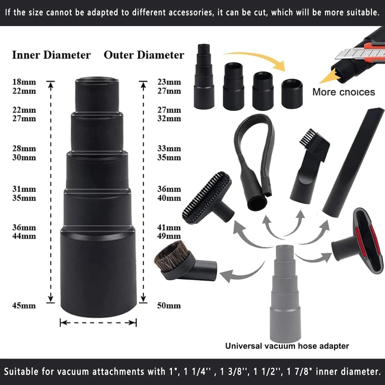 11-piece universal vacuum cleaner accessory set, includes 1-1/4 inch 07FC0E-D4 - KOEEK