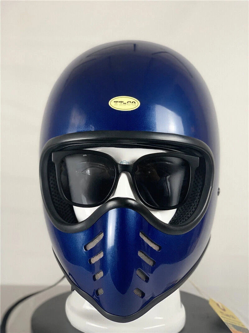Japan Full Face Rider Motorcycle Helmet Retro Small Motorbike Helmet W/Goggles 07FC0E-D4 - KOEEK