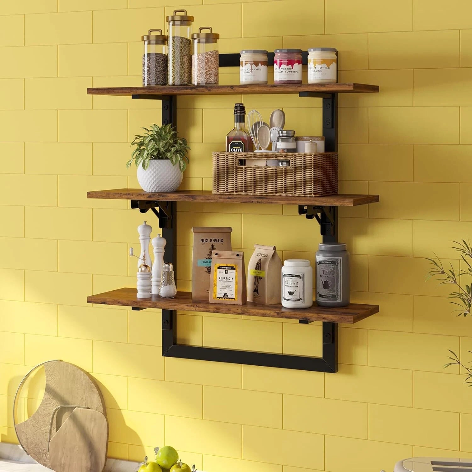 Wall Mount Floating Shelf, 24-Inch Wall Mount Shelf with Collapsible Bracket 07FC0E-D4 - KOEEK