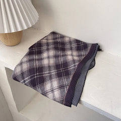 Womens Casual Plaid Pleated Head Scarf Bandana Preppy Breathable Shawl Scarves 07FC0E-D4 - KOEEK
