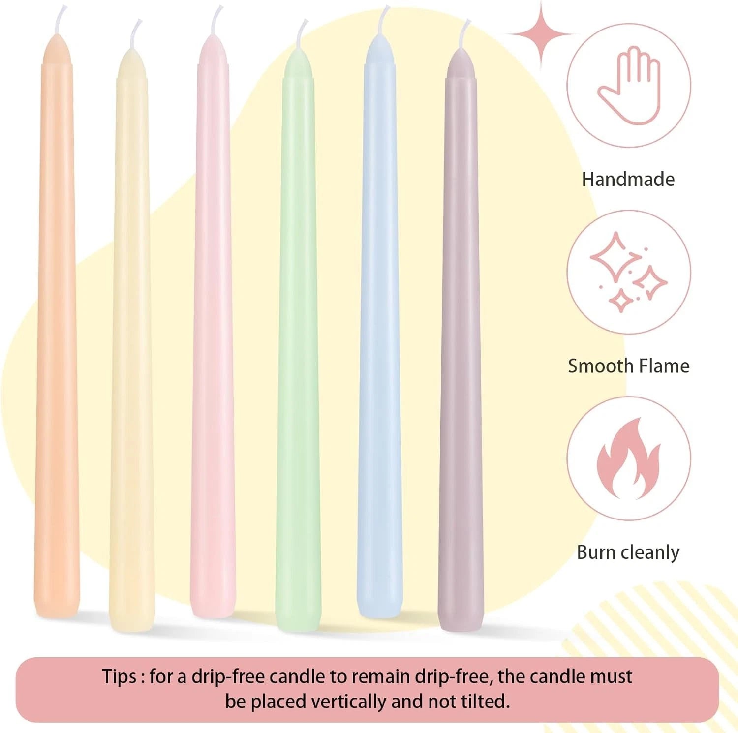 6 Pcs Candy Taper Candles 10 Inch Pastel Unscented Smokeless Tapered Candles 07FC0E-D4 - KOEEK