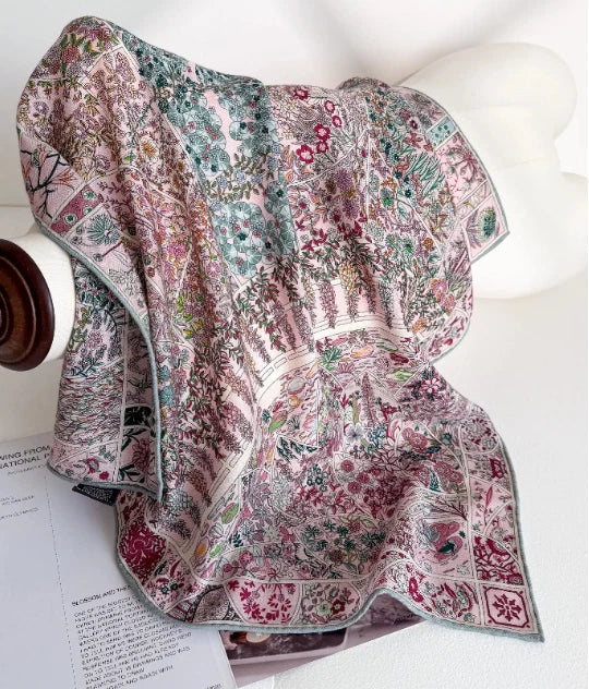 70% Cashmere 30% Silk Bandana 65X65cm Scarf Shawl floral Print Neckerchief wrap 07FC0E-D4 - KOEEK
