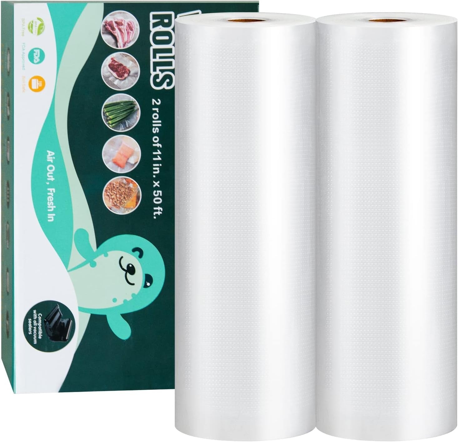 new Happy Seal Vacuum Sealer Bags 11" x 11" x 50' (Pack of 2), White HAPPY SEAL - KOEEK