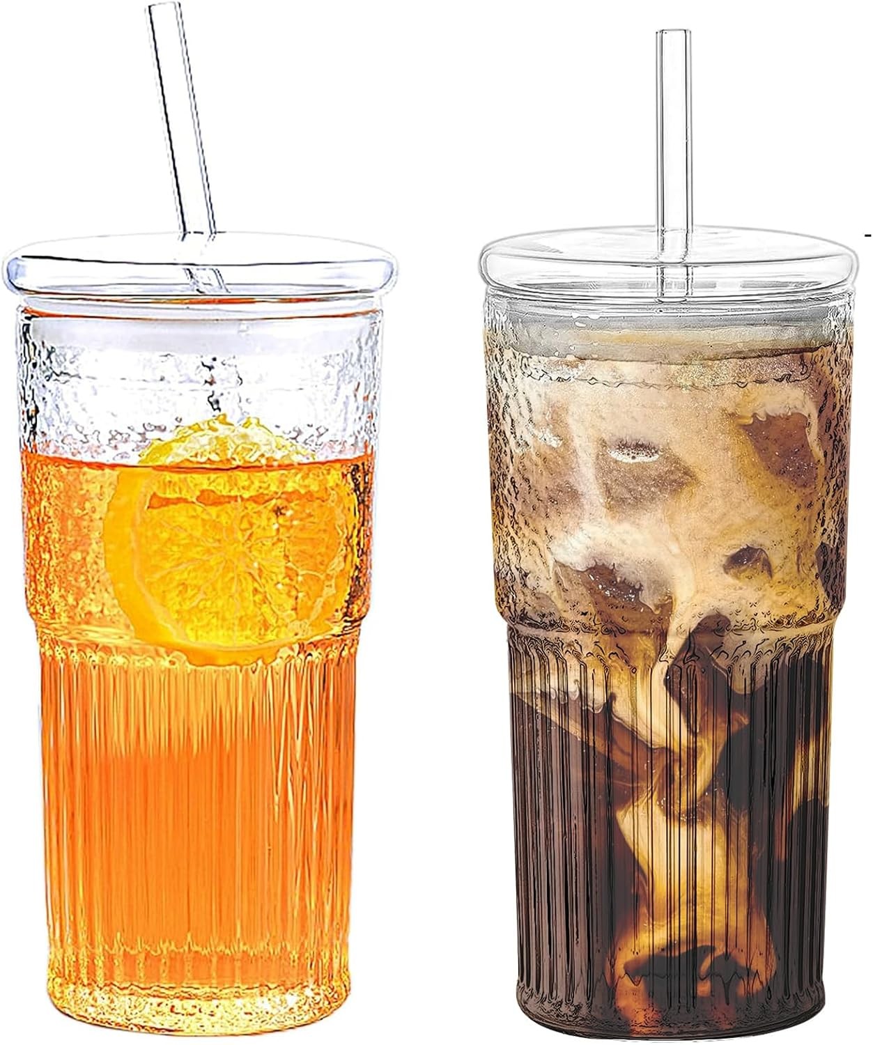 new 2PCS Glass Cups with Lids and Straws, 20OZ Iced Coffee 2pcs, Clear 07FC0E-D4 - KOEEK