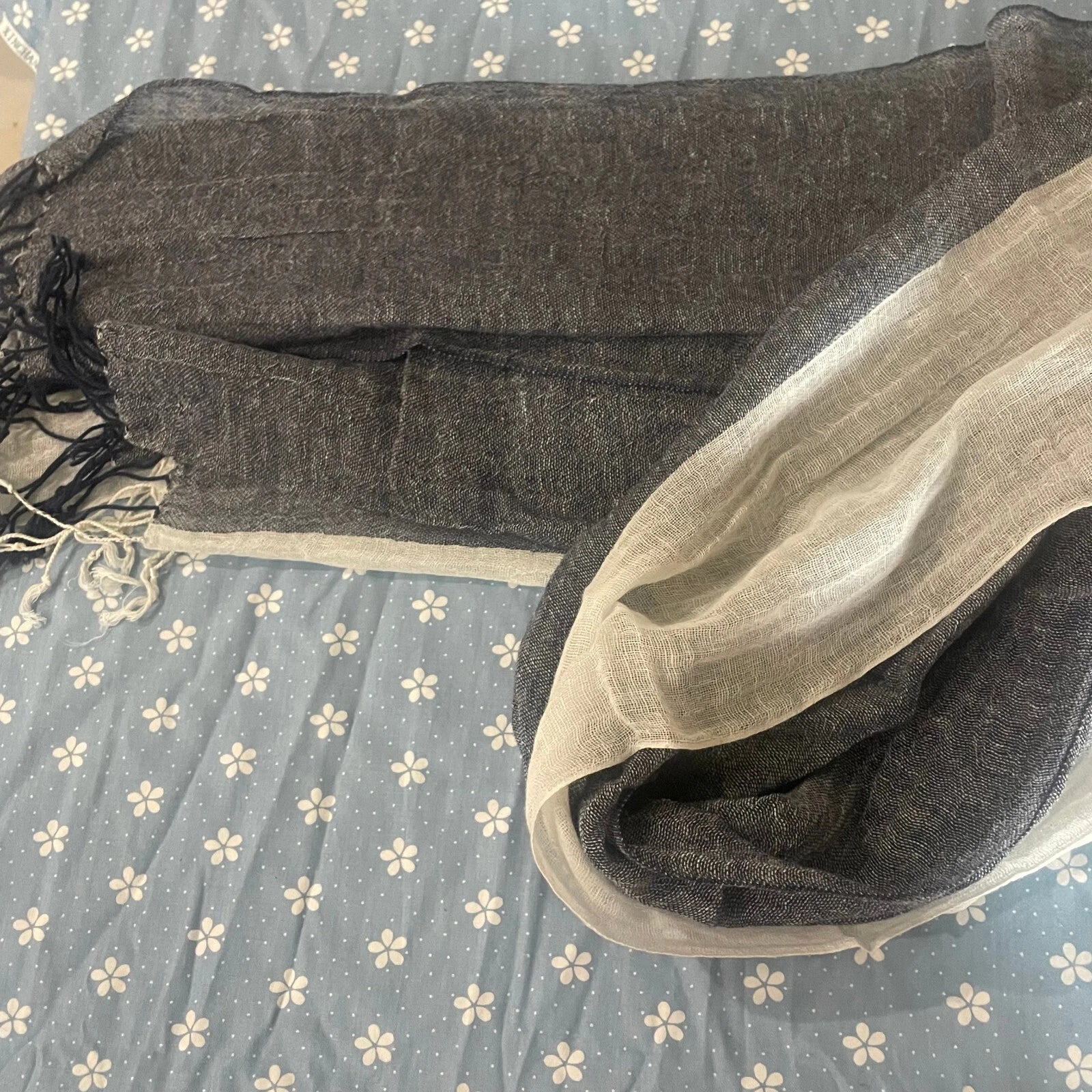 Mens Flax Linen Scarf Gray White Breathable Unisex Shawl Neckerchief Scarves 07FC0E-D4 - KOEEK