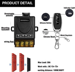 new 12 Volt Remote Switch 12V-72V remote switch, Black 07FC0E-D4 - KOEEK