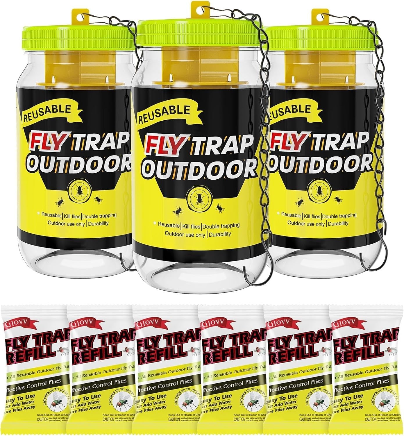 new Reusable Fly Traps Outdoor Bottles, 3 Pack Killer Catcher Jar yellow blue 07FC0E-D4 - KOEEK