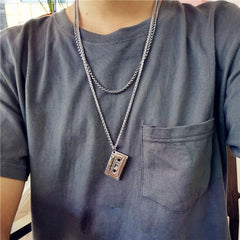 Retro Cassette Tape Necklace Stainless Steel Pendant Chain Rock Jewelry Gift 23" 07FC0E-D4 - KOEEK