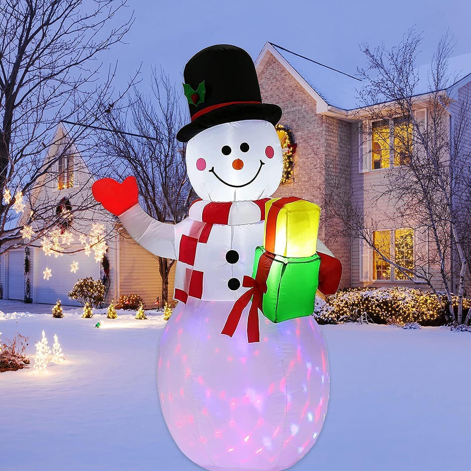 5Ft Inflatable Snowman Christmas Outdoor Yard with Rotating LED Lights Decor 07FC0E-D4 - KOEEK