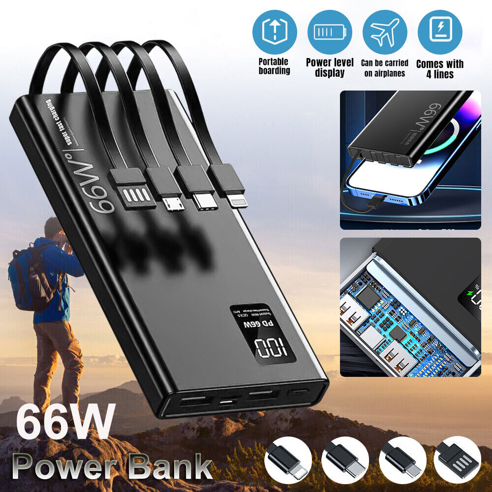 ny bærbar 66W 40000mAh Power Bank Superhurtiglader PD 20W eksternt batteri USB