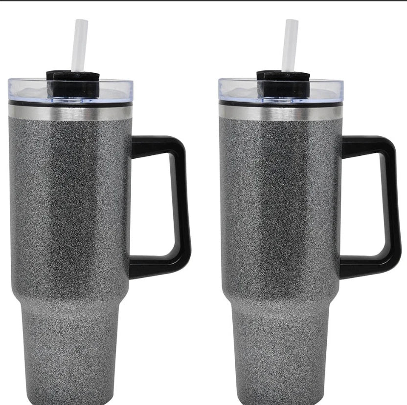 1 PC Glitter 40oz Stainless Steel Tumbler , plastic inside with handle and straw 07FC0E-D4 - KOEEK