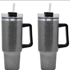 1 PC Glitter 40oz Stainless Steel Tumbler , plastic inside with handle and straw 07FC0E-D4 - KOEEK