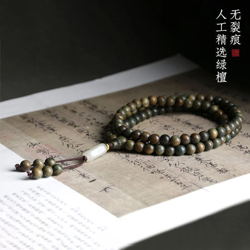 108 Beads Bracelet 8mm Green SandalwoodTriple Wrap Unisex Mala Buddhist Prayer 07FC0E-D4 - KOEEK