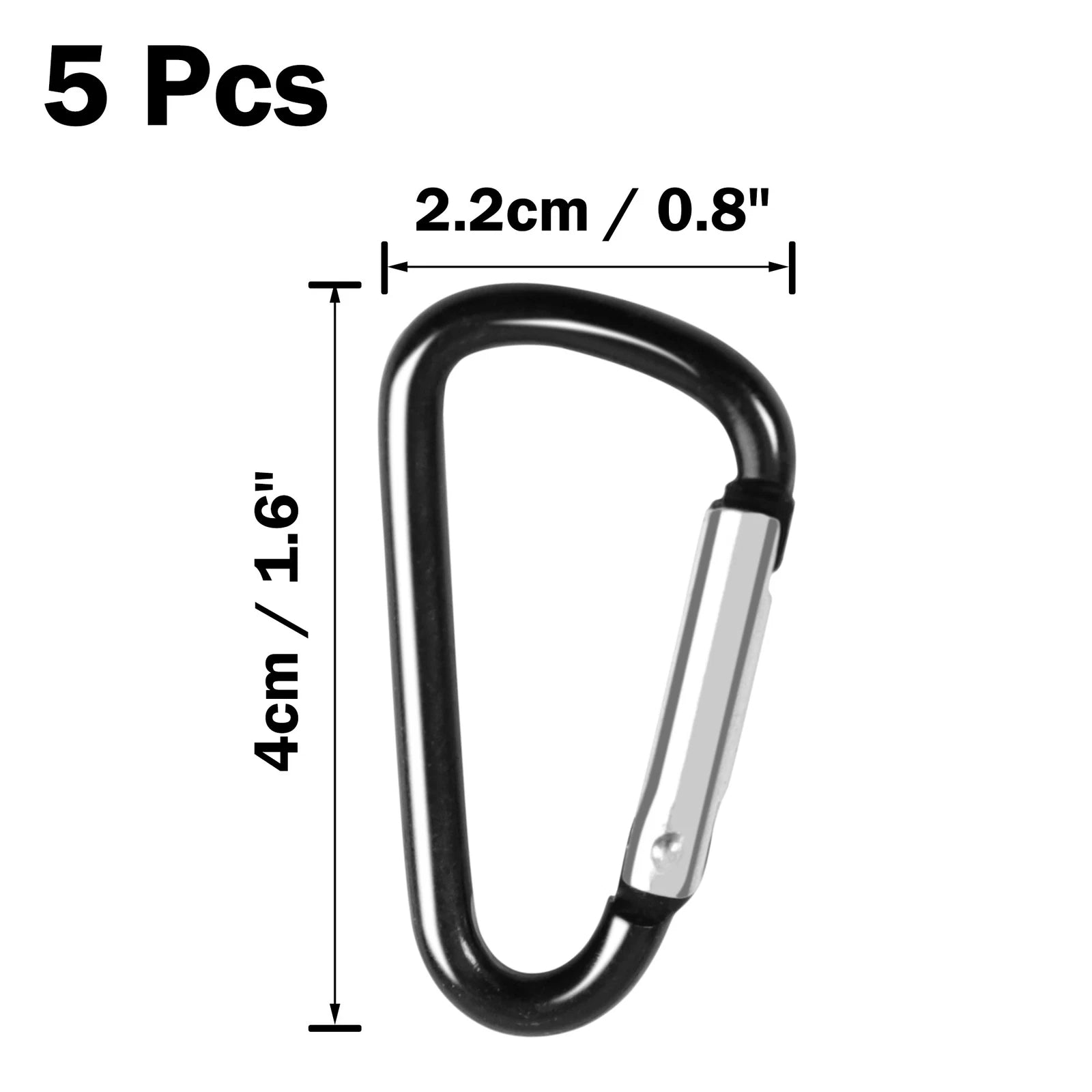 5 PCS D Shape Black Aluminum Carabiner Clip Snap Hook Small Camping 07FC0E-D4 - KOEEK