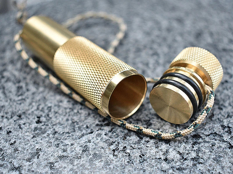 EDC Brass Waterproof Pill Case Container Box Pendant Compass Multi Tool Gift 07FC0E-D4 - KOEEK