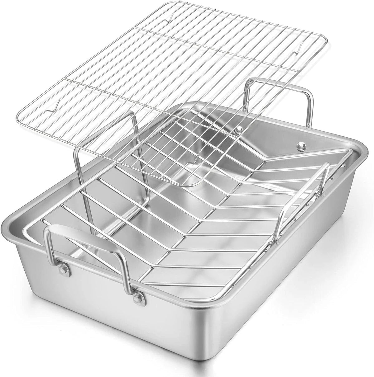 Roasting pan, 16 x 11.5-inch stainless steel turkey roasting pan (with rack) 07FC0E-D4 - KOEEK