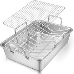 Roasting pan, 16 x 11.5-inch stainless steel turkey roasting pan (with rack) 07FC0E-D4 - KOEEK