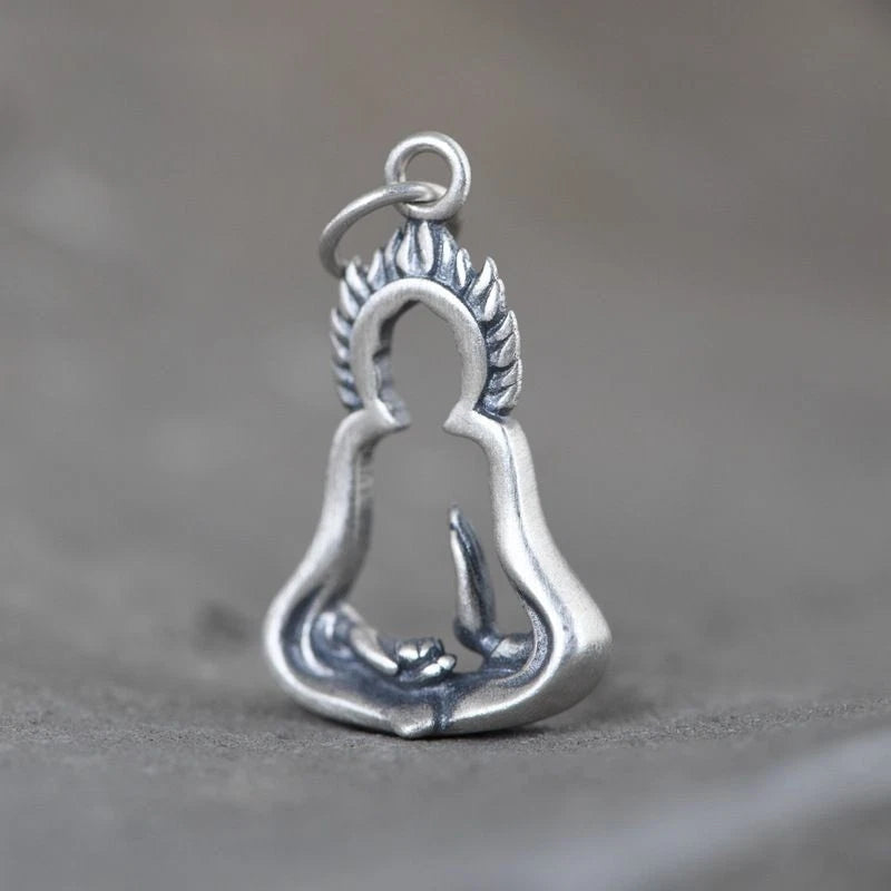 Zen Artistic Buddha Hand Lotus Pendant Bodhisattva Sitting Distressed Necklace 07FC0E-D4 - KOEEK