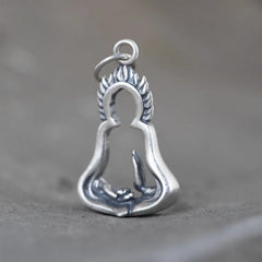 Zen Artistic Buddha Hand Lotus Pendant Bodhisattva Sitting Distressed Necklace 07FC0E-D4 - KOEEK