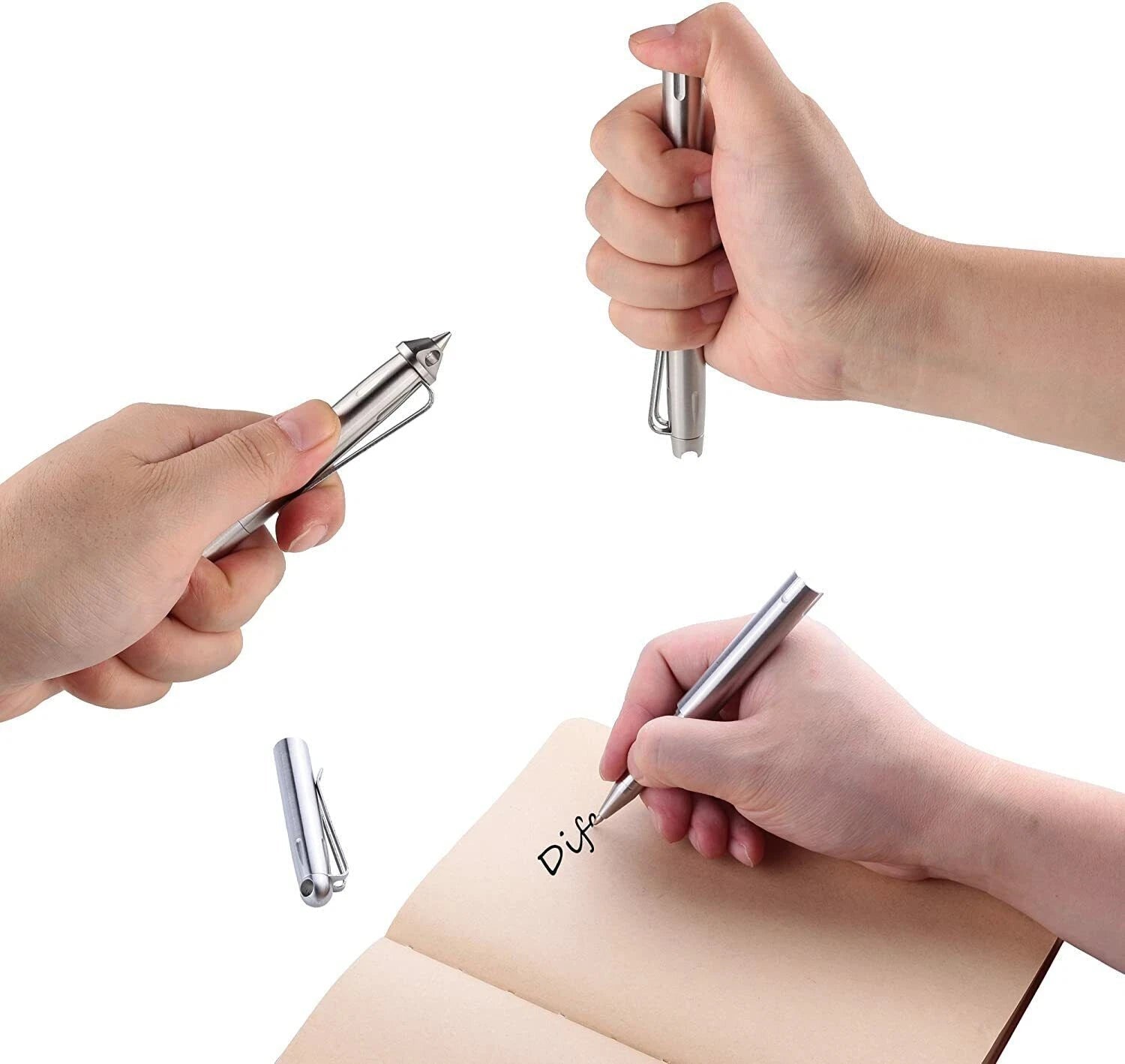 Stainless Steel Writing Pen 3 heads Heavy Duty EDC Ballpoint Pen Survival Tools 07FC0E-D4 - KOEEK