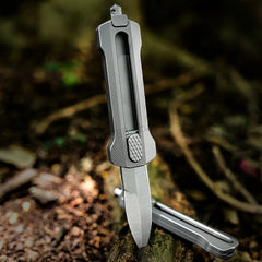Titanium Slide Lock Manual Open EDC Knife w/ D2 Spear Point Blade&Glass Breaker 07FC0E-D4 - KOEEK