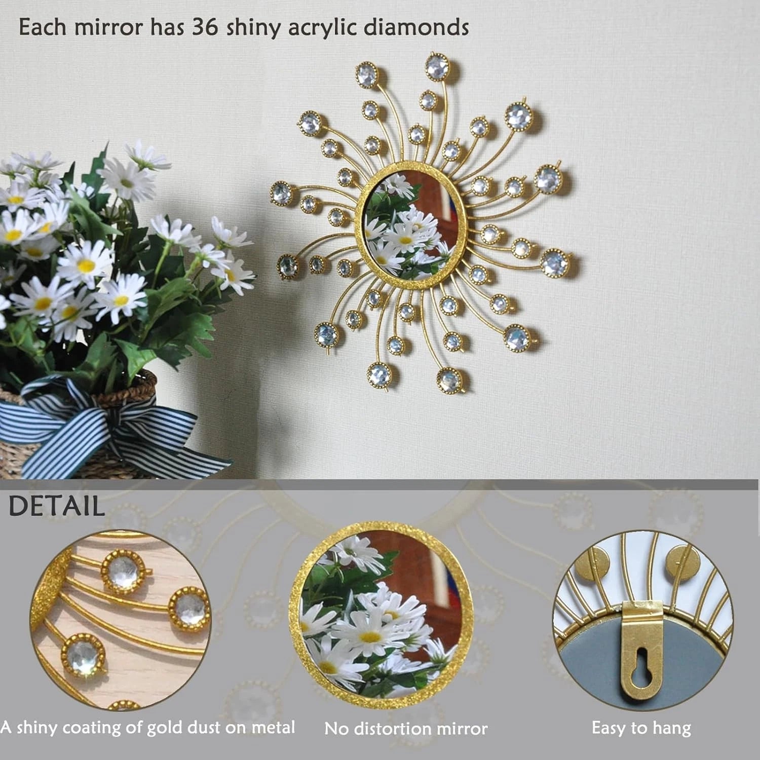 Mirror Wall Decor Wall Mirrors Decorative Sunburst Boho Mirror Gold Mirror Wall 07FC0E-D4 - KOEEK