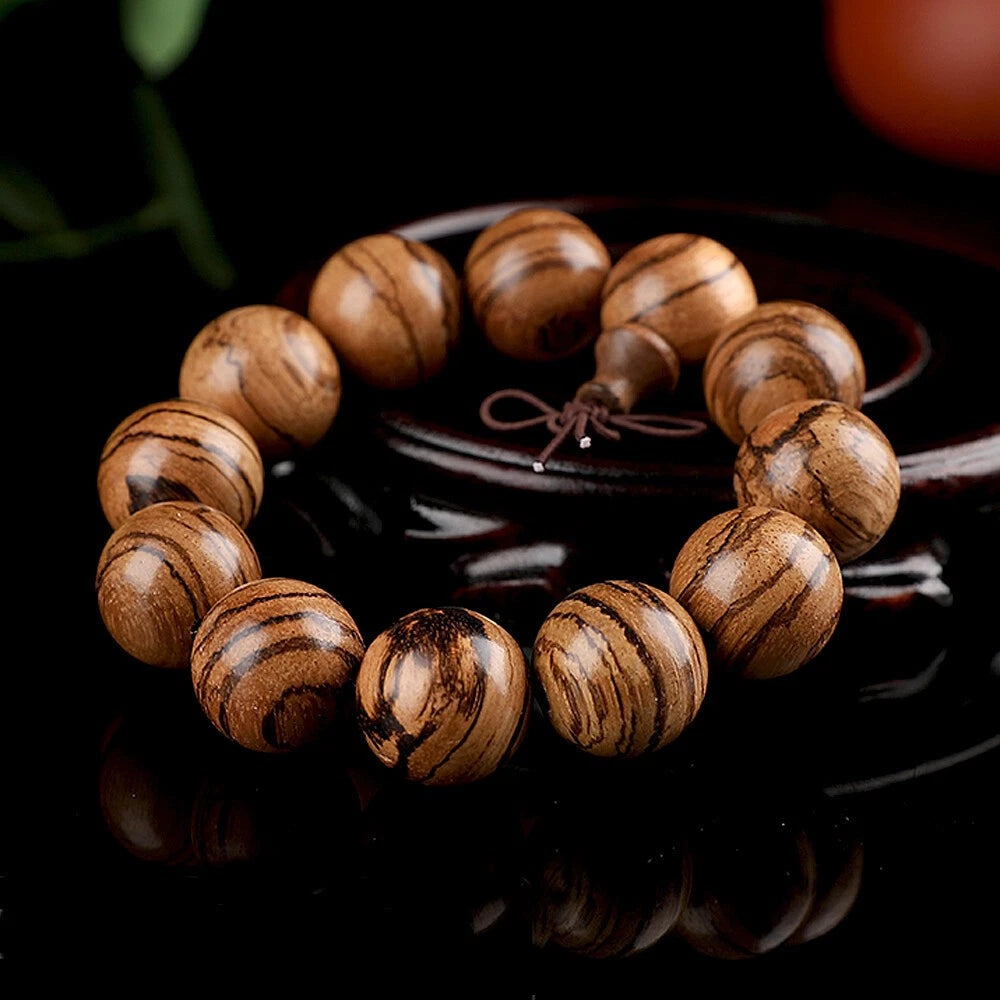 20 mm Vietnam Agarwood Wooden Bracelets Tiger Pattern Buddha Round Beads 07FC0E-D4 - KOEEK