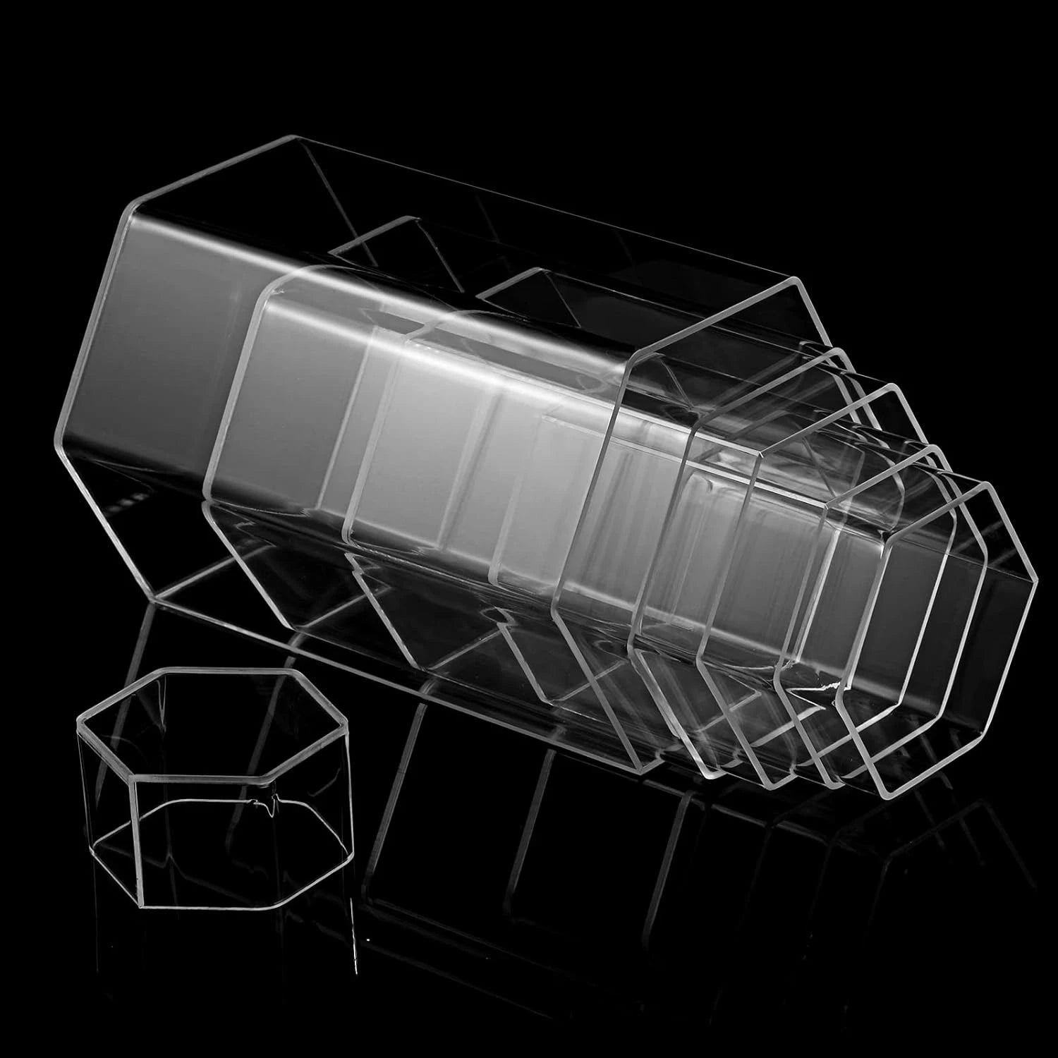 Set of 6 jewellery display bases: hexagonal acrylic display stands, 6 sizes 07FC0E-D4 - KOEEK