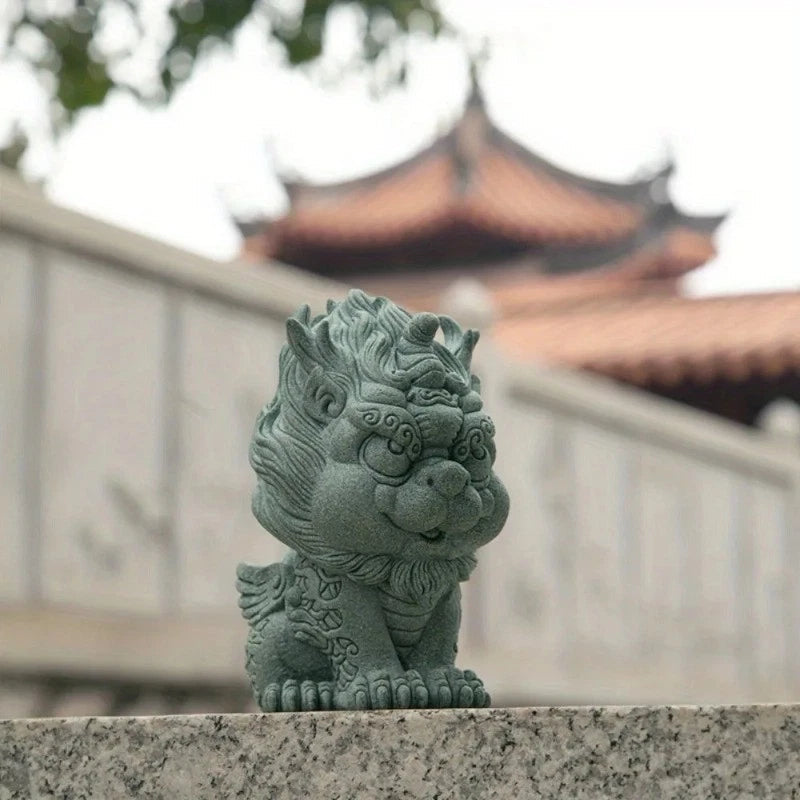 7cmChinese Rui Beast Luck Kirin Statue Green Stone Feng Shui Decoration Tea Pet 07FC0E-D4 - KOEEK