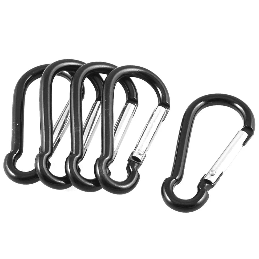 5 Pcs Black Silver Tone Aluminum Alloy Spring Gate Clip Carabiner Hook 07FC0E-D4 - KOEEK
