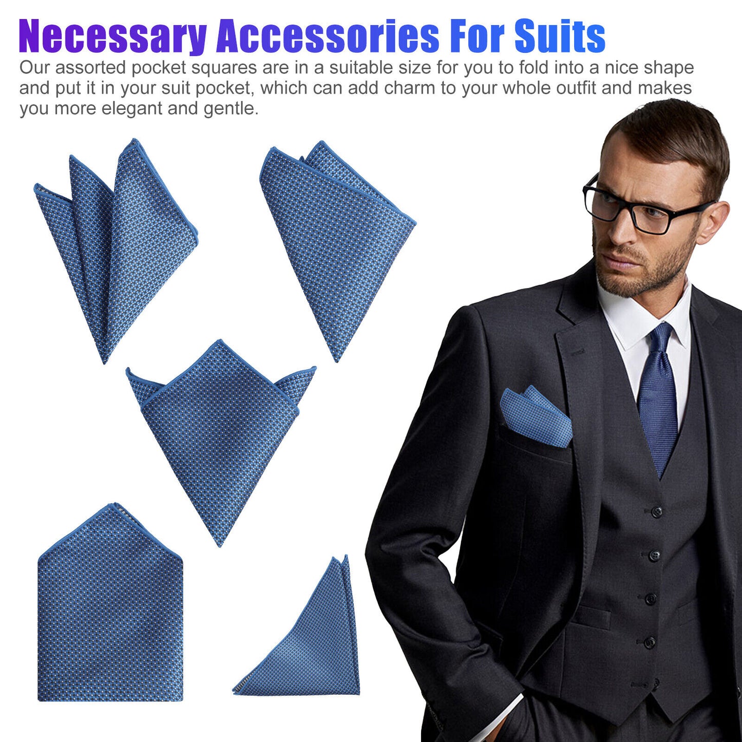 10pcs Men's Pocket Squares Handkerchiefs Soft Assorted Colorful Business Hankies