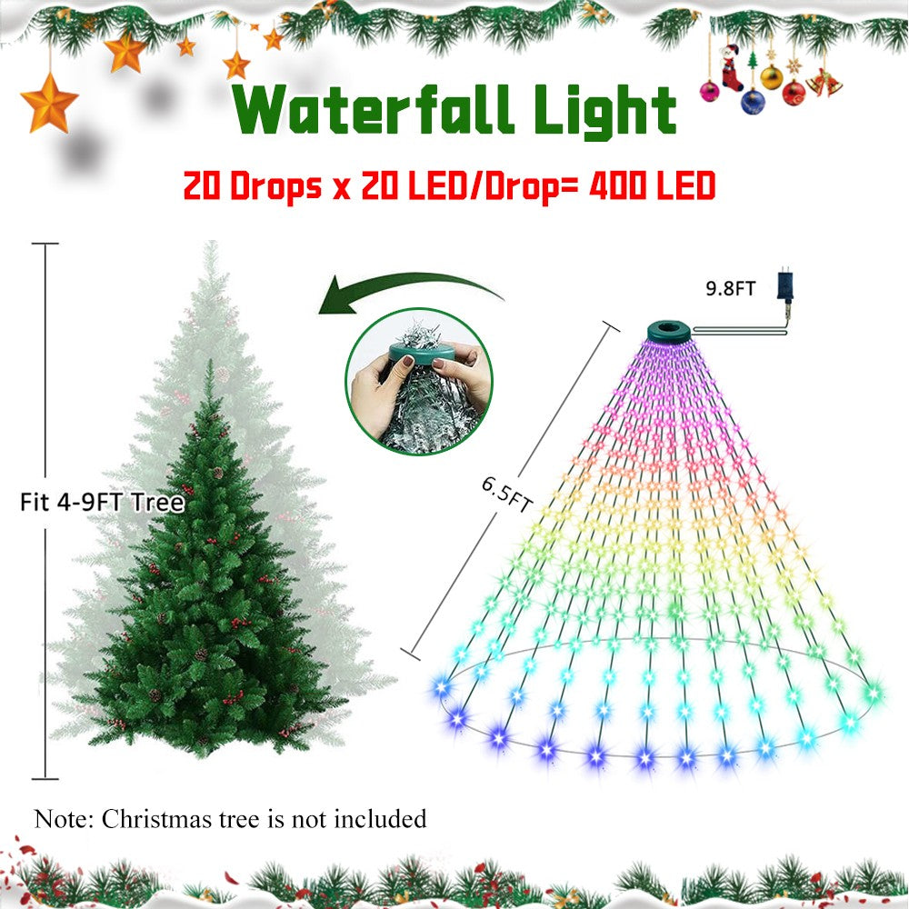 400LED Christmas Tree Waterfall Lights Fairy String Outdoor Waterproof Decor RGB 07FC0E-D4 - KOEEK
