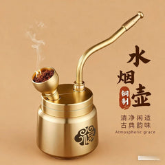 Brass Fu Pattern Cylinder Hookah Water Pipe Detachable Filter Tobacco Pipe 07FC0E-D4 - KOEEK