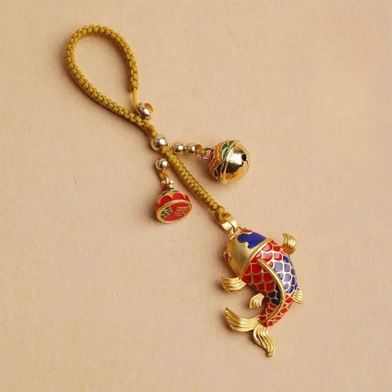 High-grade Sand Gold Auspicious Koi Exquisitely Keychain Pendant Lanyard Amulet 07FC0E-D4 - KOEEK