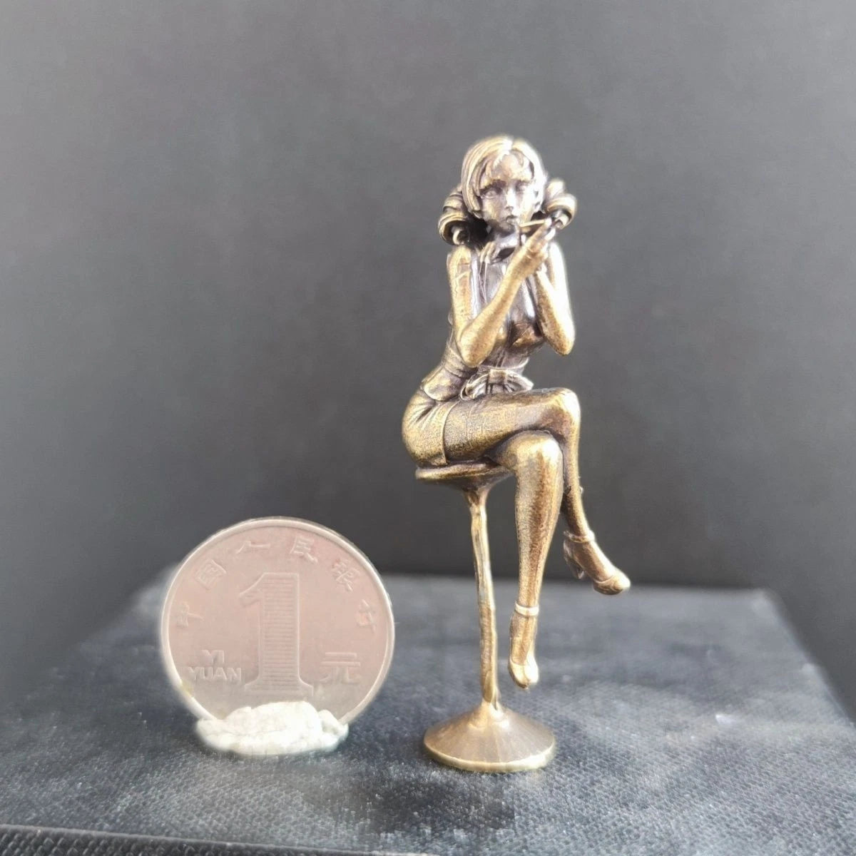 64mm Brass Bar Chair Girl Statue Hot Beauty Model Artwork Collection Toy Decor 07FC0E-D4 - KOEEK
