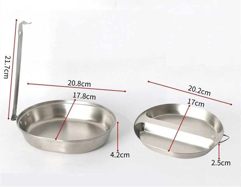US Military Camping Mess Tin 304 Stainless Steel Round Mess Kit With Cover Bag 07FC0E-D4 - KOEEK