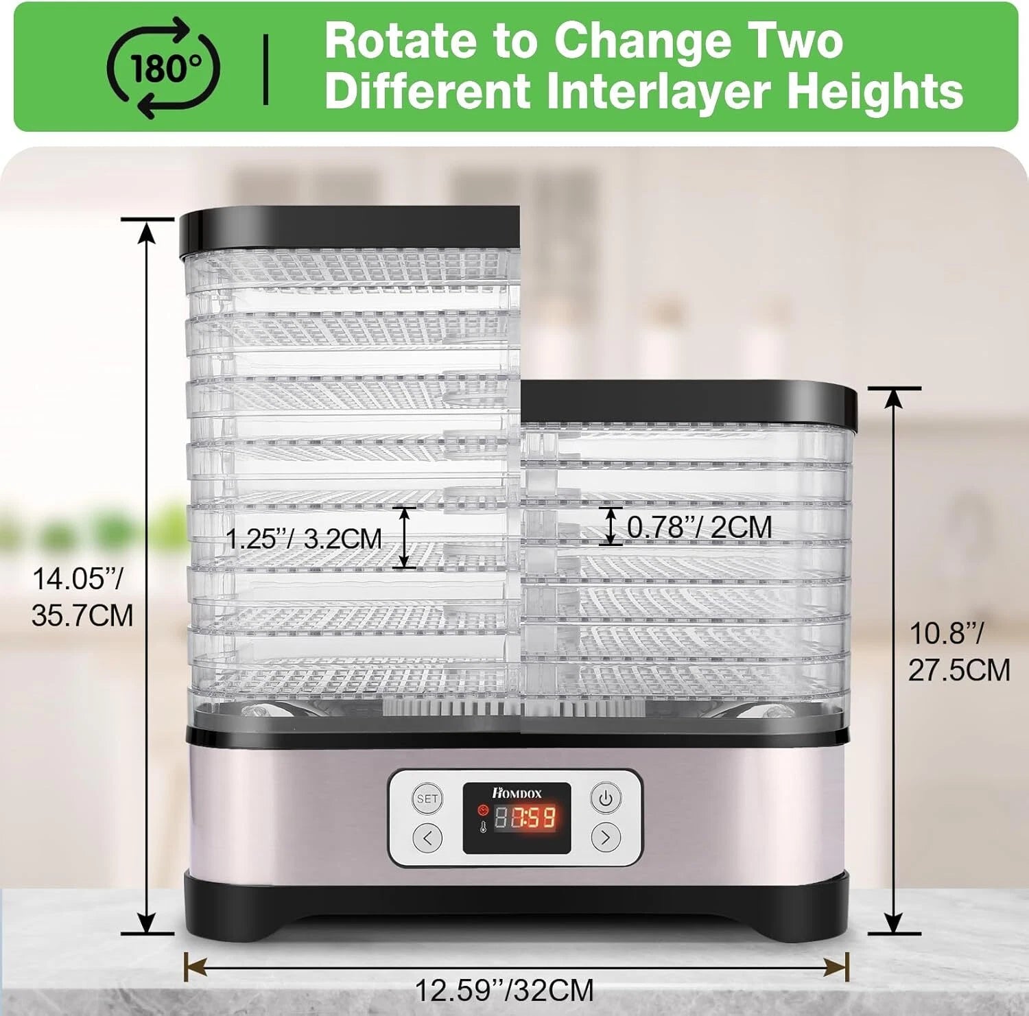 Food Dehydrator, 8 BPA-Free Trays, 400 Watt Dehydrator 07FC0E-D4 - KOEEK