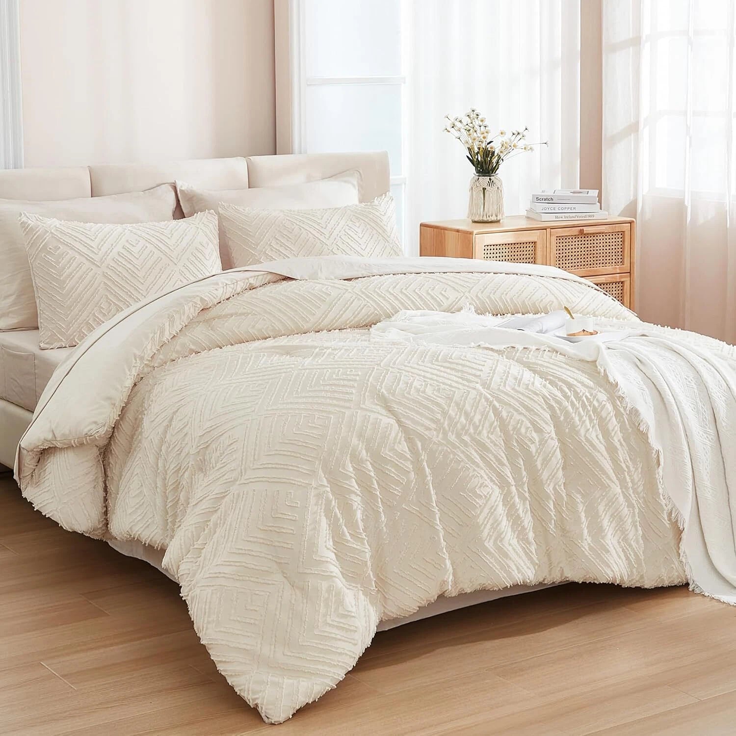 King Beige Pocket Bed - 7 Piece, Tufted Lightweight Fluffy Bed Set 07FC0E-D4 - KOEEK