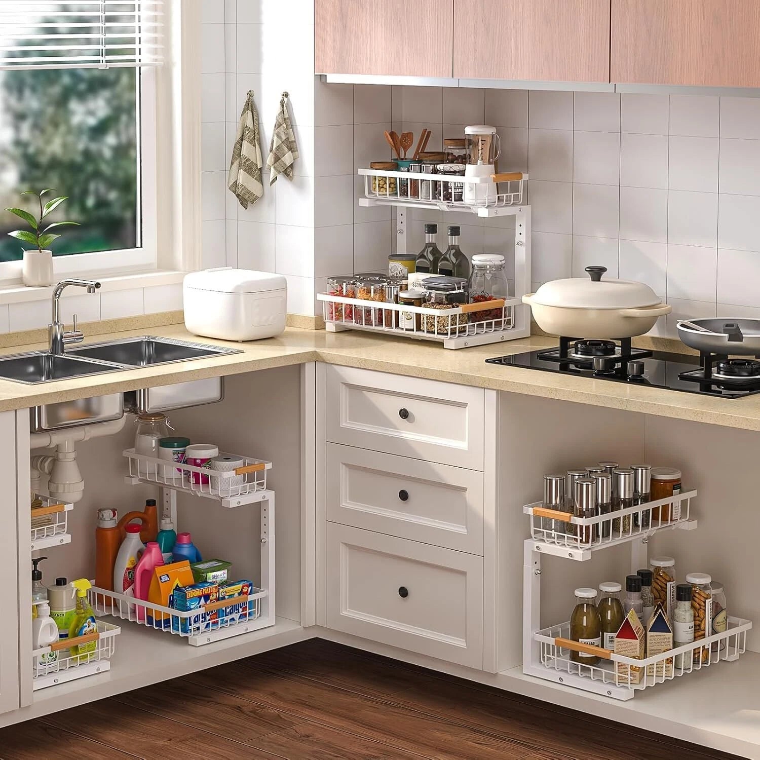Under Sink Organizer Set of 2, 2 Tier Sliding Under Sink Organizer 07FC0E-D4 - KOEEK