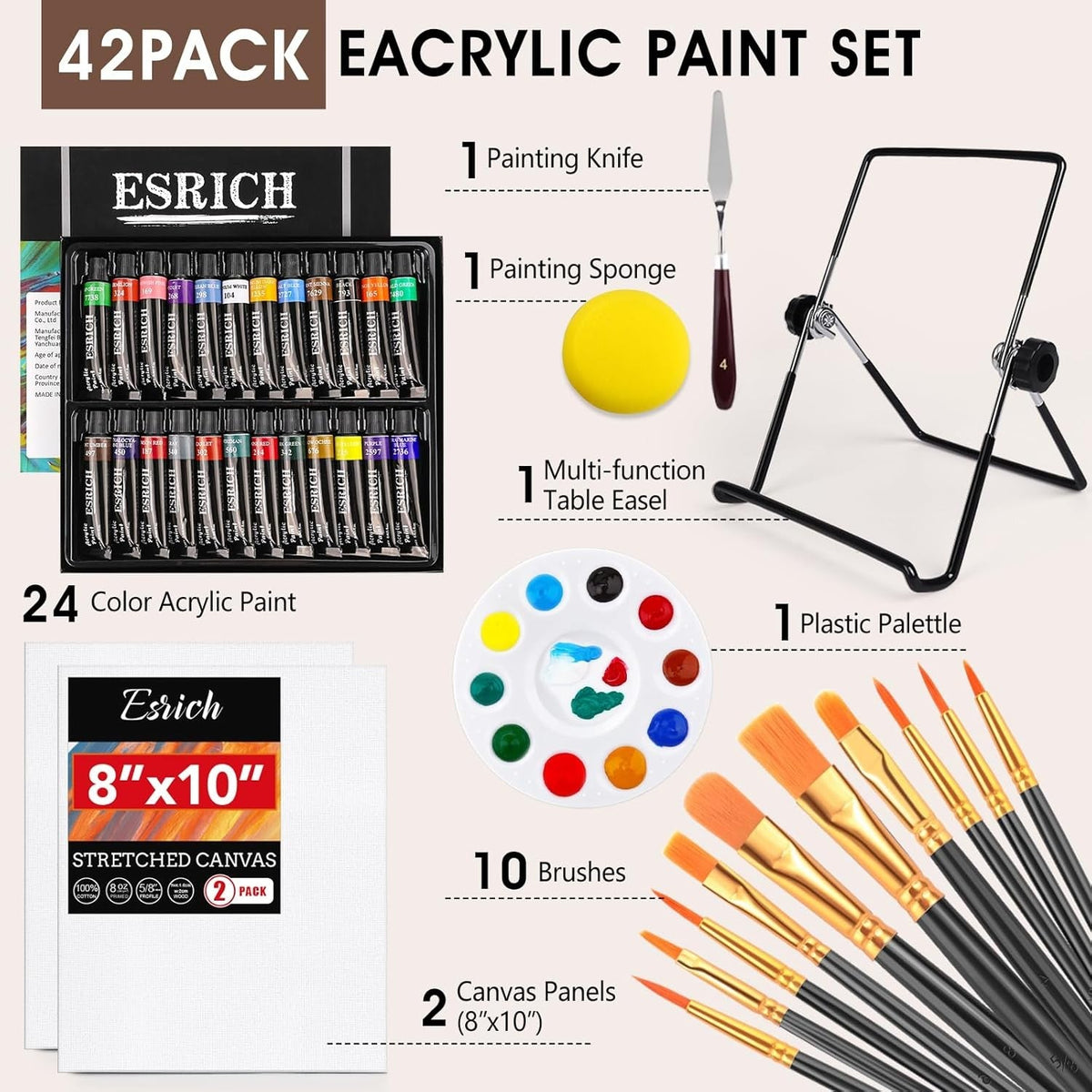 new ESRICH 40PCS Acrylic Paint Set,Professional Painting 30 Piece Set, 24 color ESRICH - KOEEK