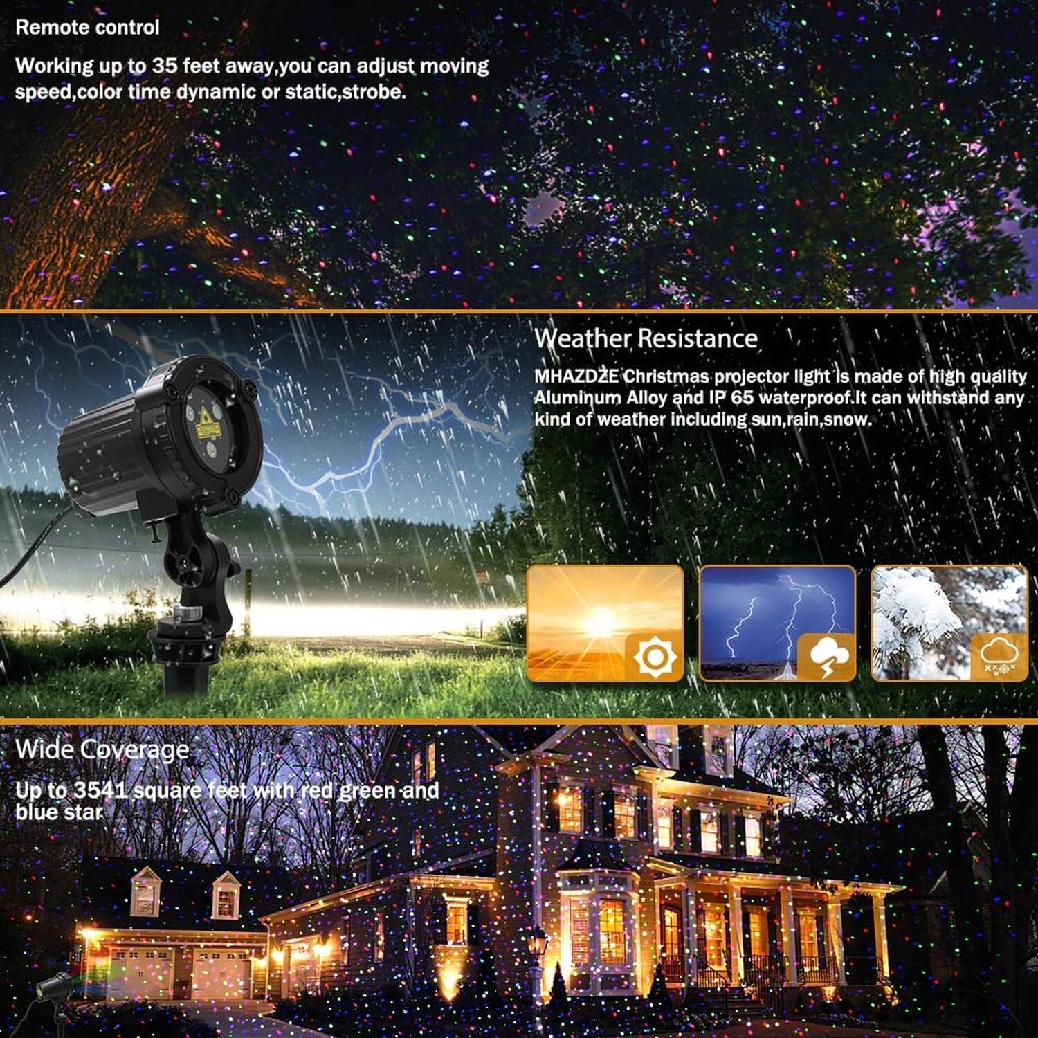 Christmas Laser Lights, Outdoor Garden Laser Lights Projector with Moving RGB... 07FC0E-D4 - KOEEK