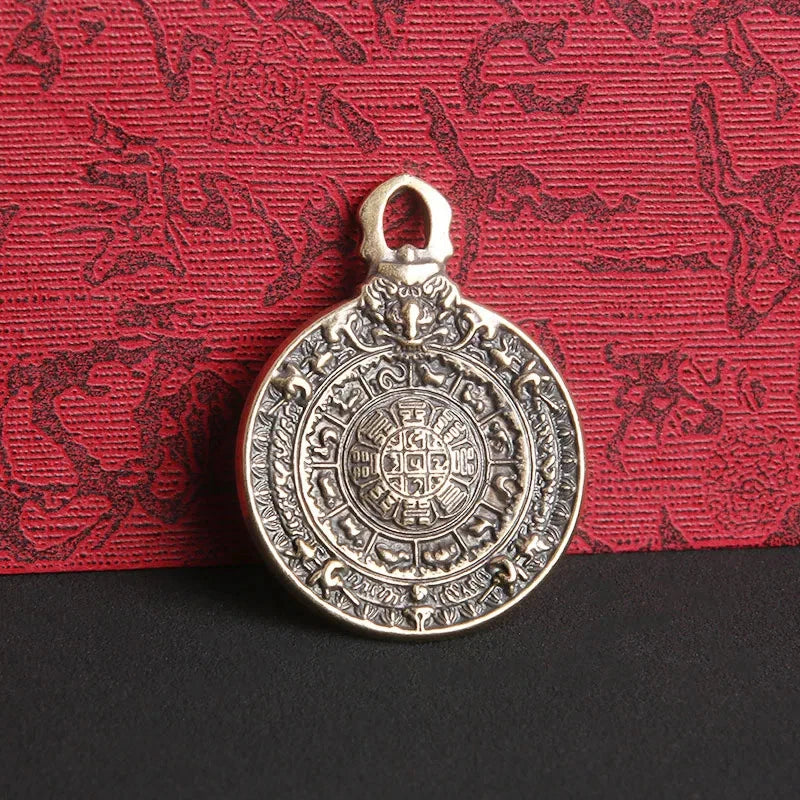Retro Copper Nine Palaces Bagua Board Amulet Feng Shui Auspicious Pendant 07FC0E-D4 - KOEEK