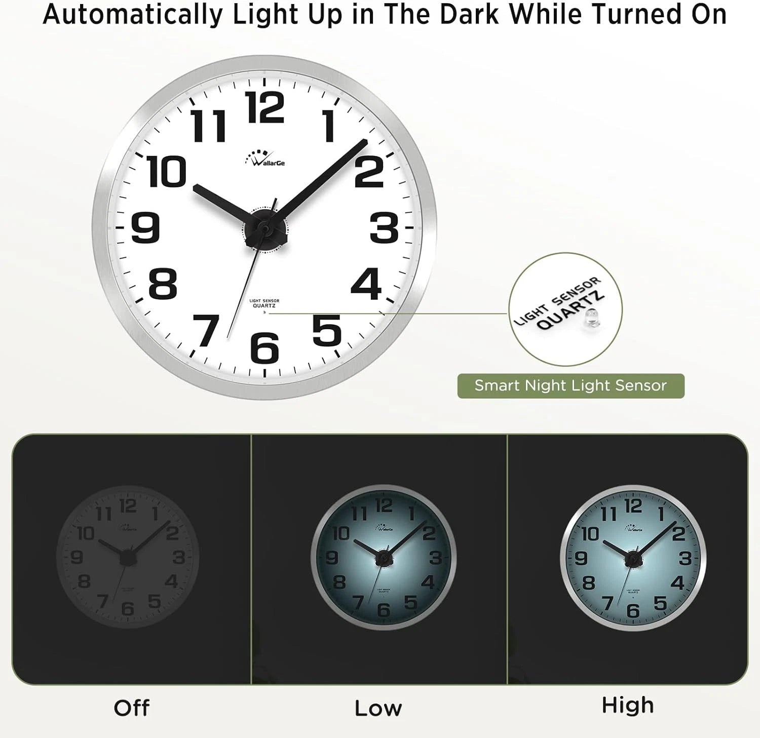 Glow-in-the-dark wall clock,specially designed for bedrooms - Silent wall clock 07FC0E-D4 - KOEEK